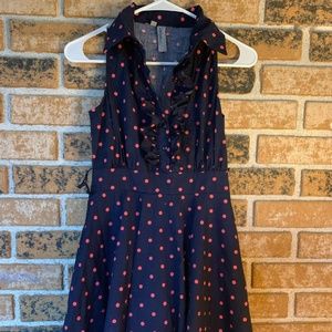 Blue dress with red polka dots